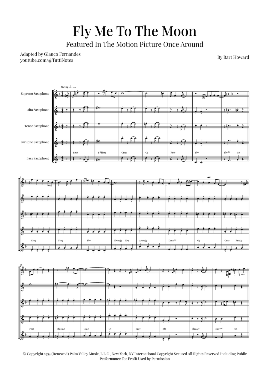 Fly Me To The Moon (In Other Words) Saxophone Quintet scores gallery preview page 1