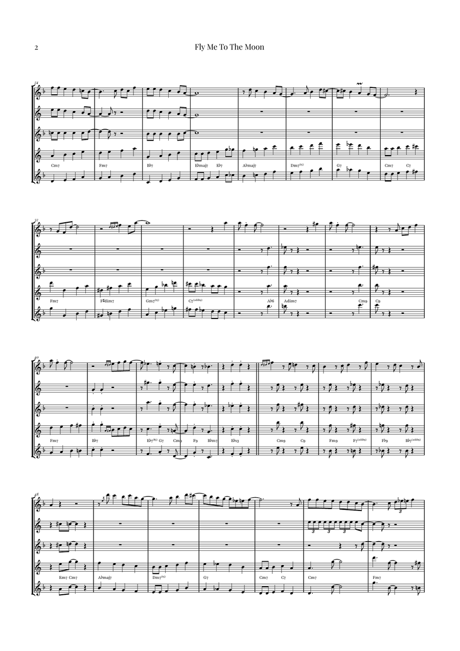 Fly Me To The Moon (In Other Words) Saxophone Quintet scores gallery preview page 2