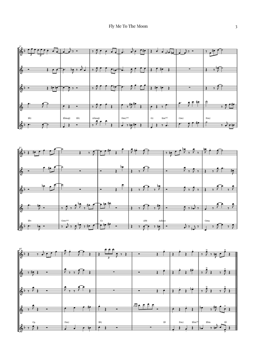 Fly Me To The Moon (In Other Words) Saxophone Quintet scores gallery preview page 3