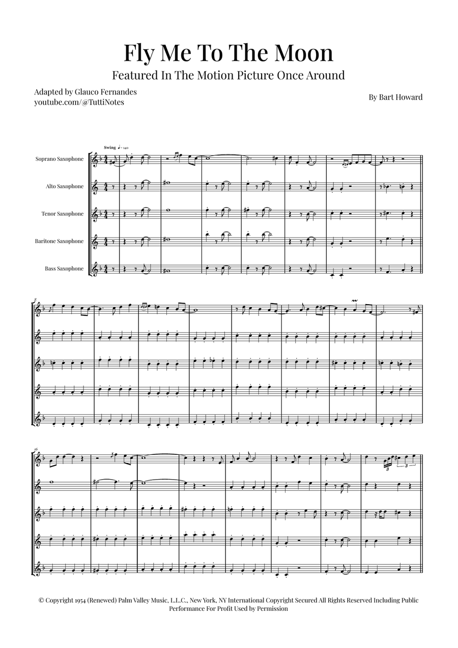 Fly Me To The Moon (In Other Words) Saxophone Quintet scores gallery preview page 1