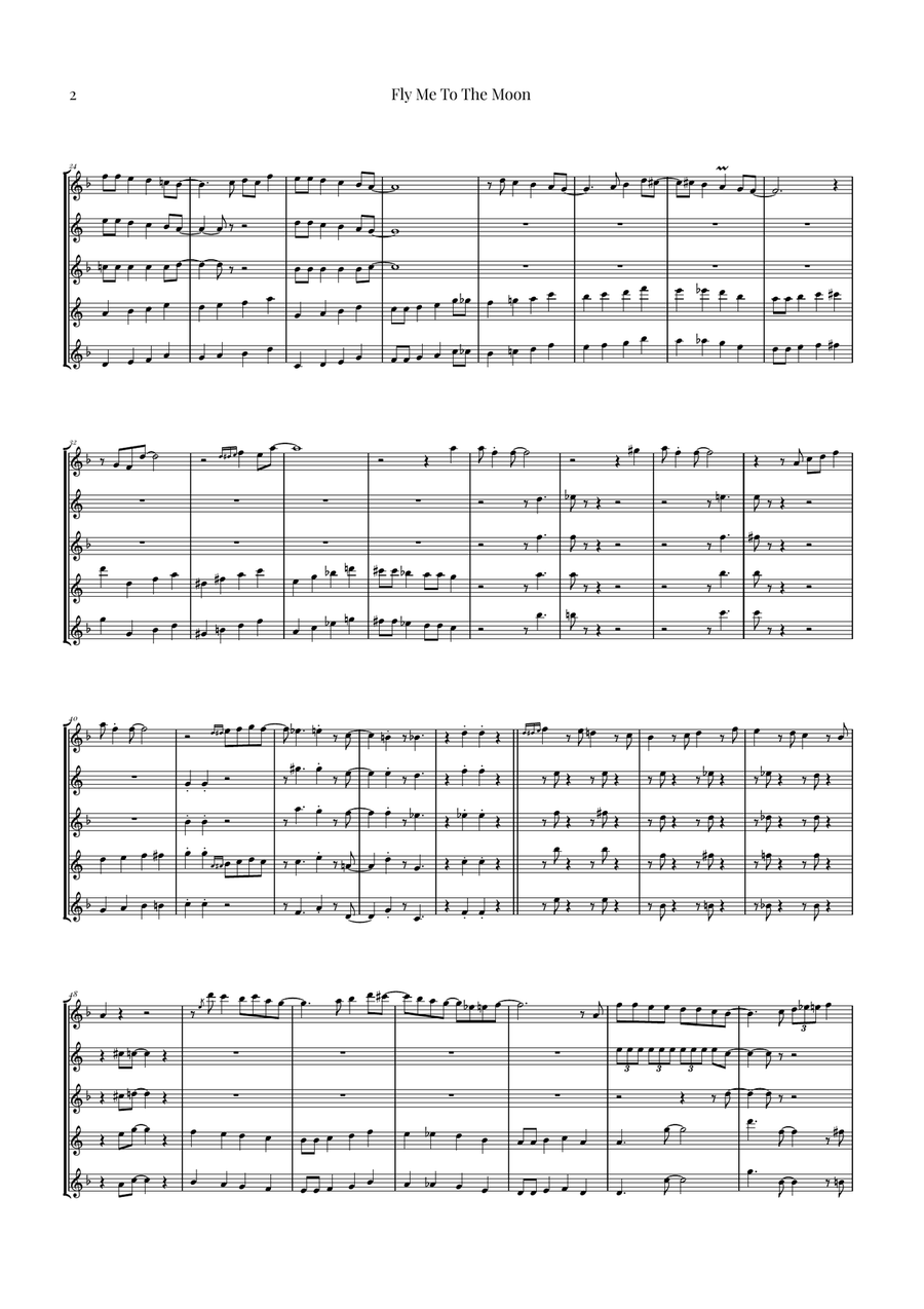 Fly Me To The Moon (In Other Words) Saxophone Quintet scores gallery preview page 2