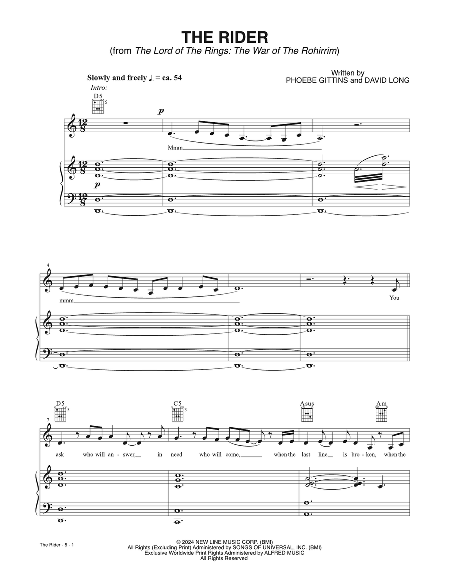 The Rider (from The Lord of The Rings: The War of The Rohirrim) Piano, Vocal, Guitar scores gallery preview page 1