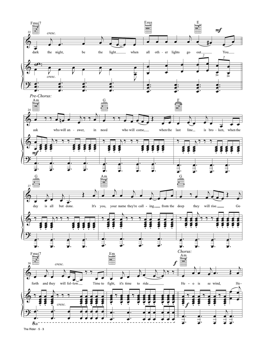The Rider (from The Lord of The Rings: The War of The Rohirrim) Piano, Vocal, Guitar scores gallery preview page 3