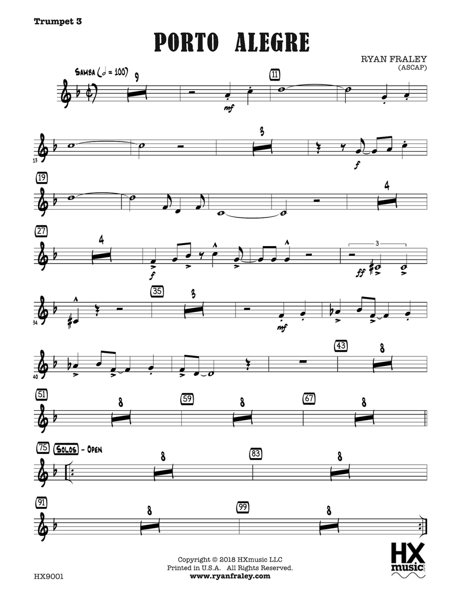 Porto Alegre: B-flat Trumpet 3 B-Flat Trumpet scores gallery preview page 1