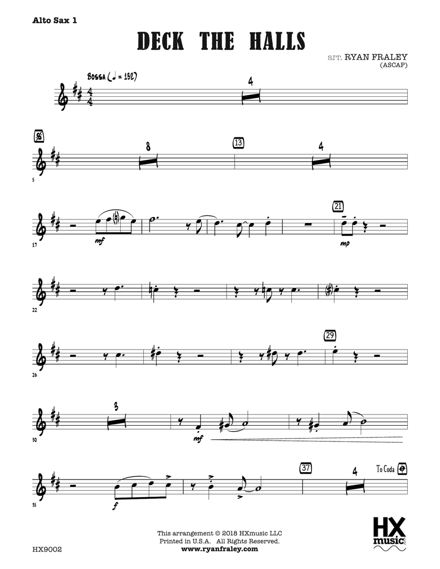 Deck the Halls: E-flat Alto Saxophone 1 Alto Saxophone scores gallery preview page 1