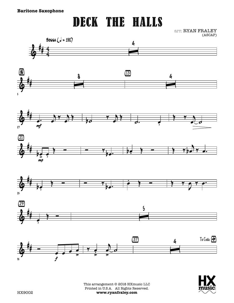 Deck the Halls: E-flat Baritone Saxophone Baritone Saxophone scores gallery preview page 1