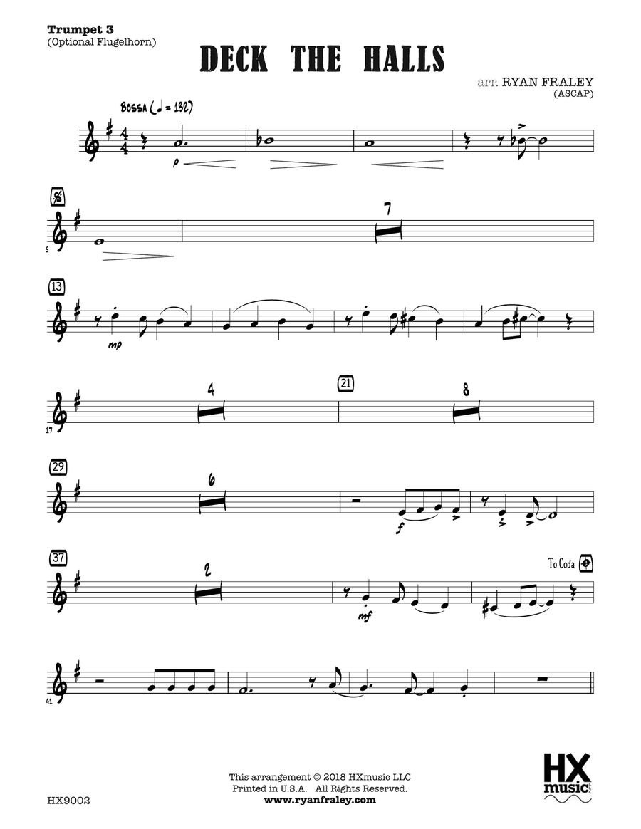Deck the Halls: B-flat Trumpet 3 (Optional Flugelhorn) Flugelhorn scores gallery preview page 1