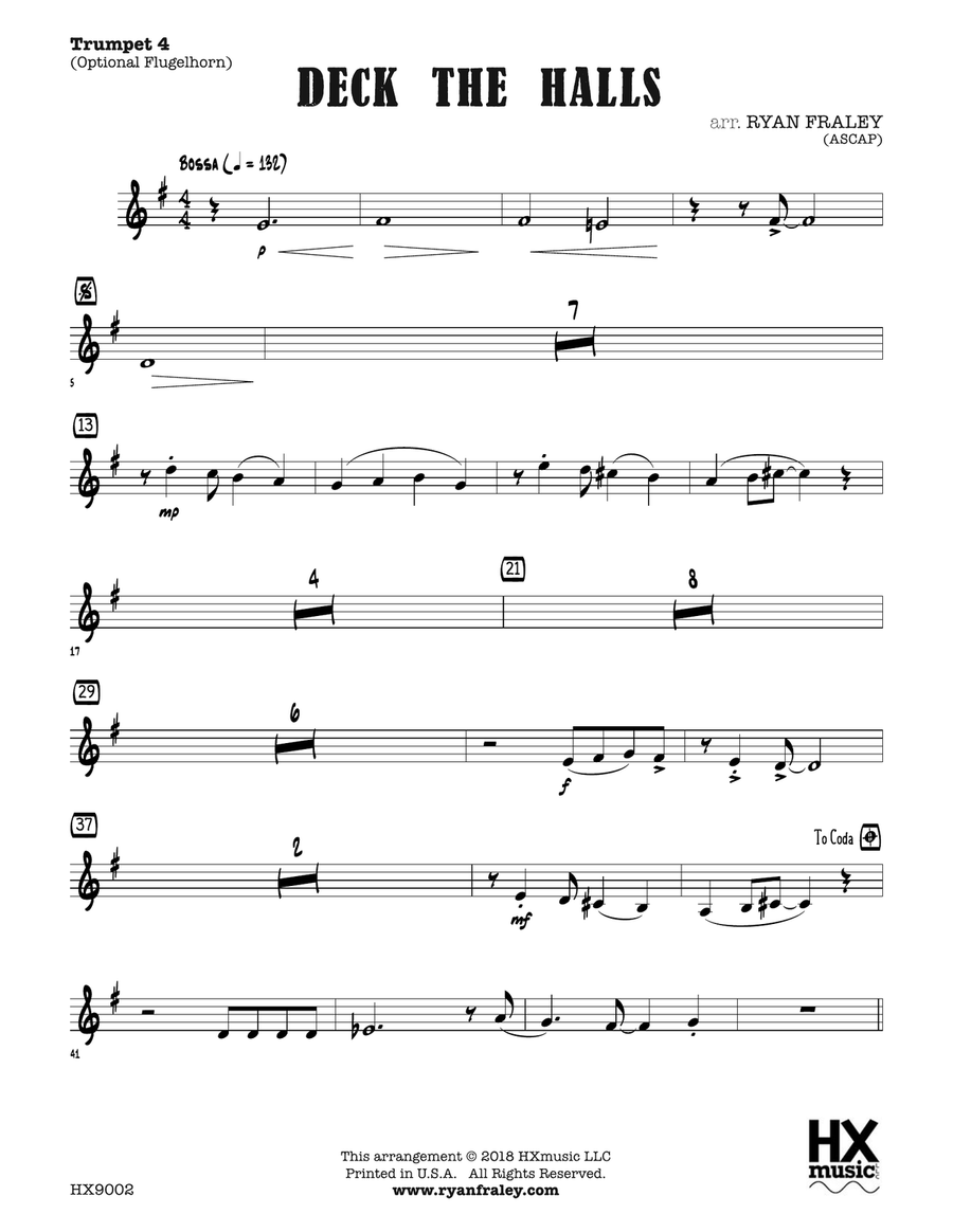 Deck the Halls: B-flat Trumpet 4 (Optional Flugelhorn) Flugelhorn scores gallery preview page 1