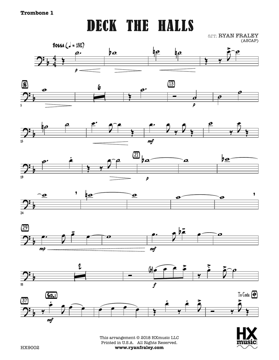 Deck the Halls: Trombone 1 Trombone scores gallery preview page 1