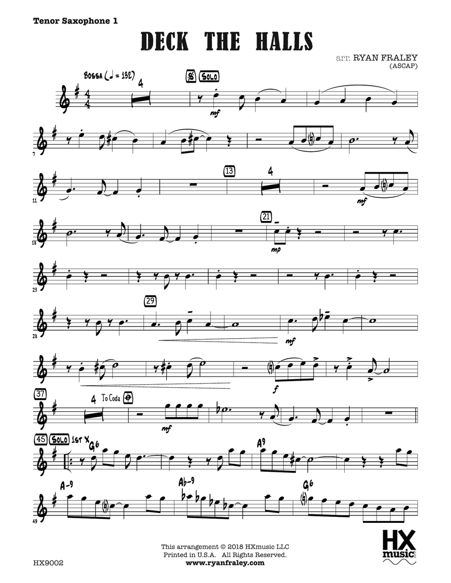 Deck the Halls: B-flat Tenor Saxophone 1 Tenor Saxophone scores gallery preview page 1