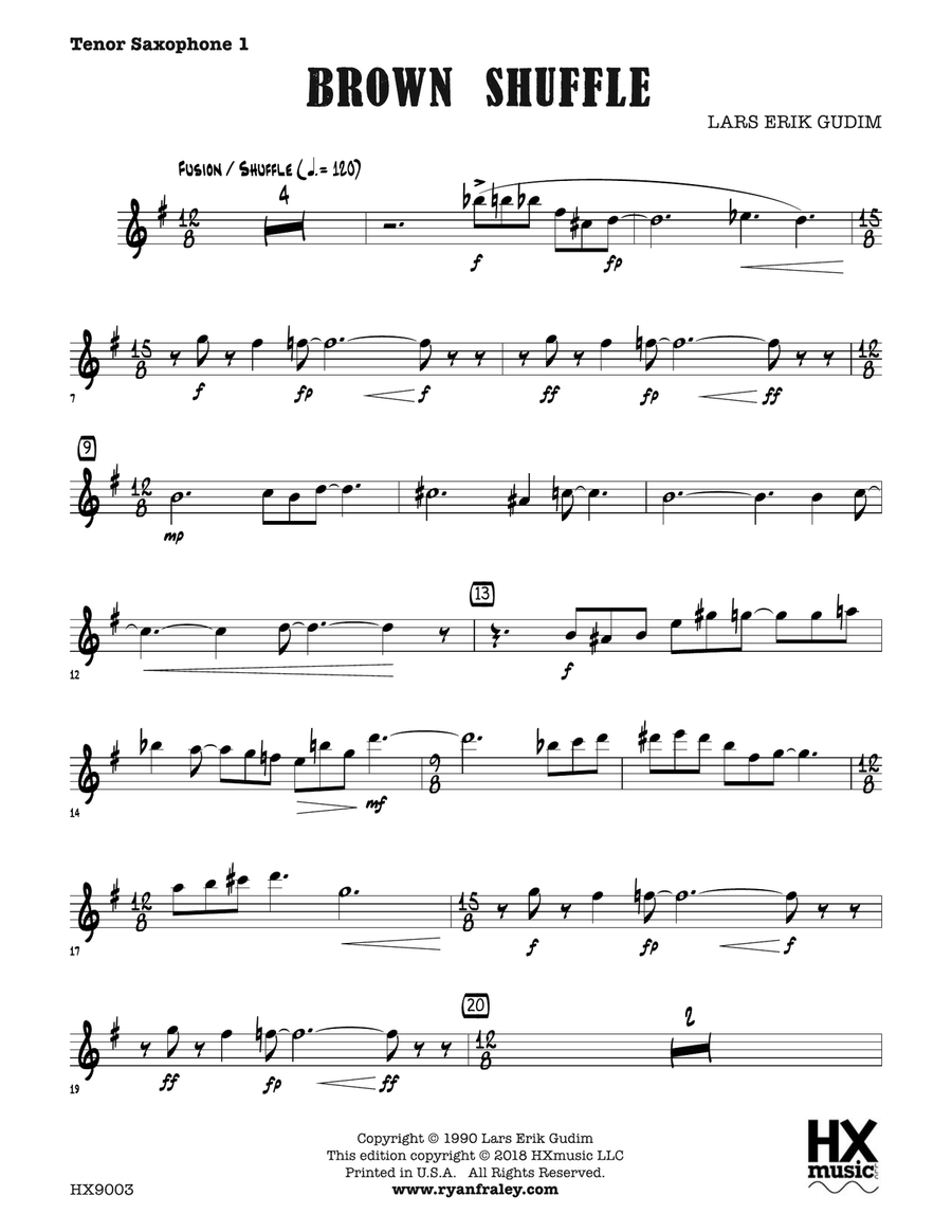 Brown Shuffle: B-flat Tenor Saxophone 1 Tenor Saxophone scores gallery preview page 1