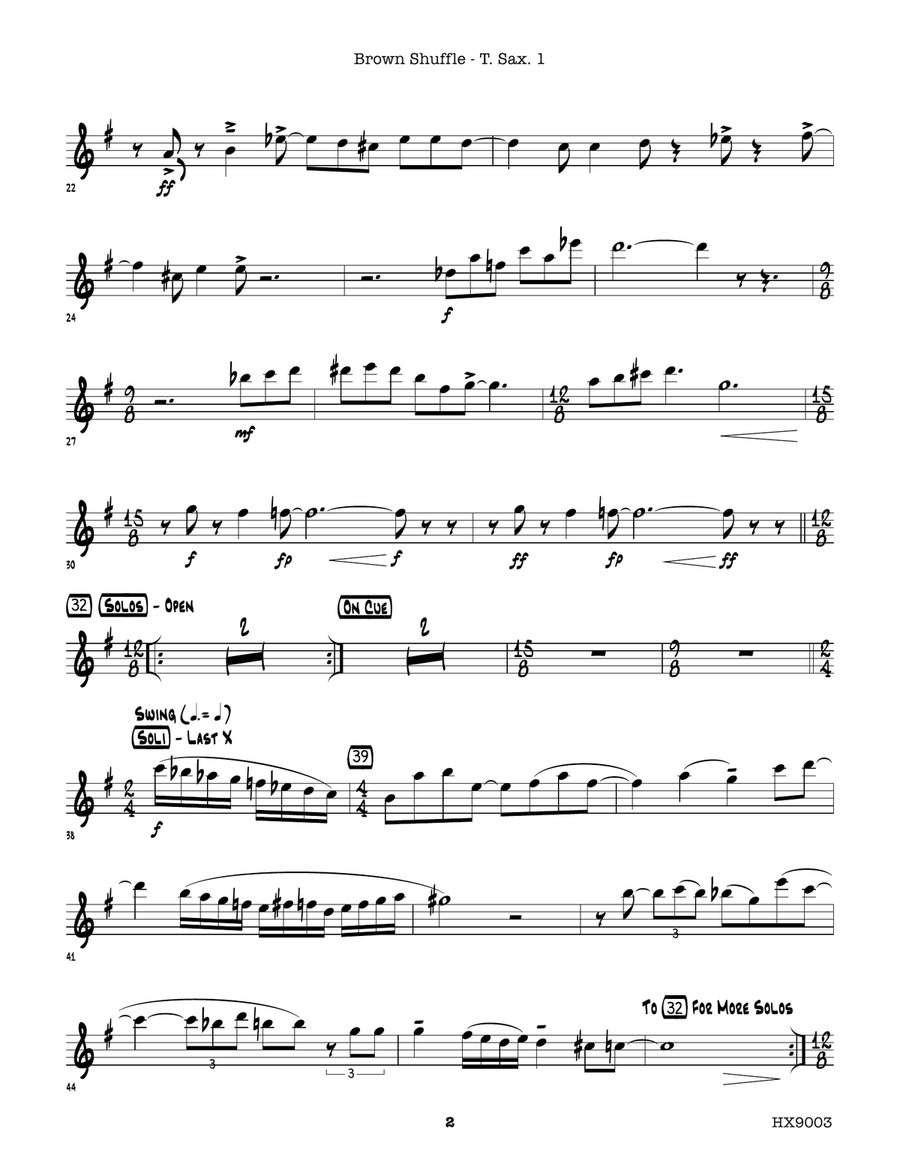 Brown Shuffle: B-flat Tenor Saxophone 1 Tenor Saxophone scores gallery preview page 2