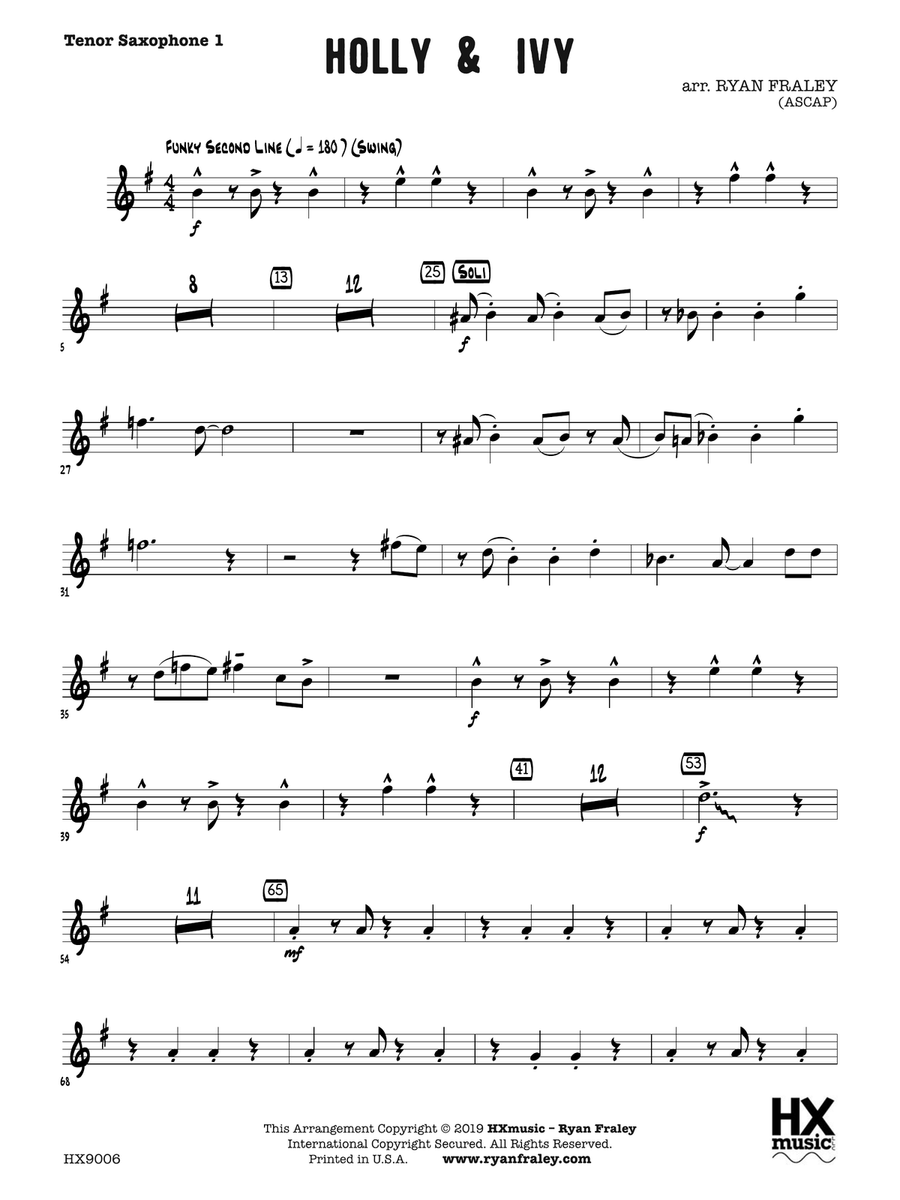 Holly & Ivy: B-flat Tenor Saxophone 1 Tenor Saxophone scores gallery preview page 1