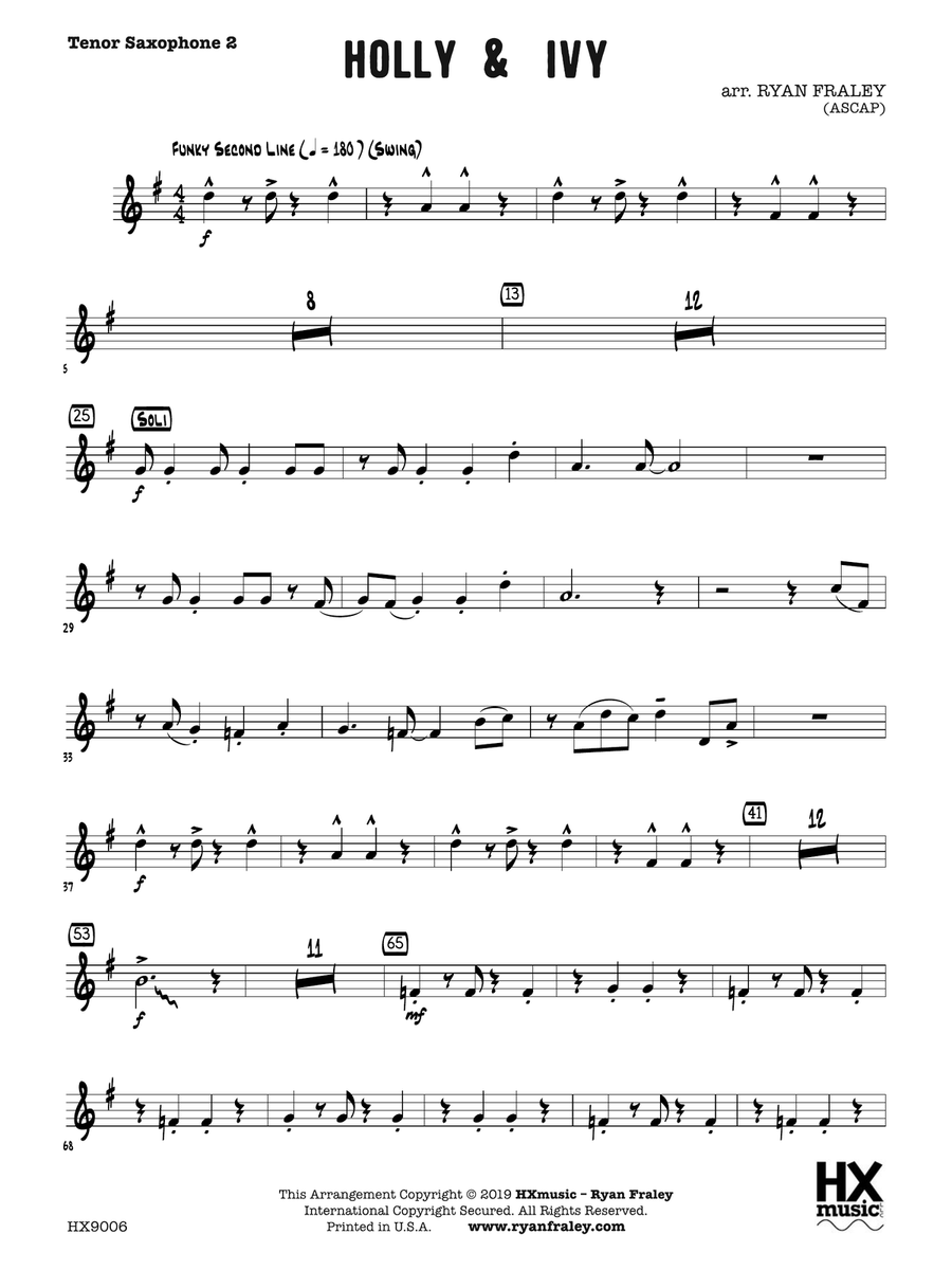 Holly & Ivy: B-flat Tenor Saxophone 2 Tenor Saxophone scores gallery preview page 1