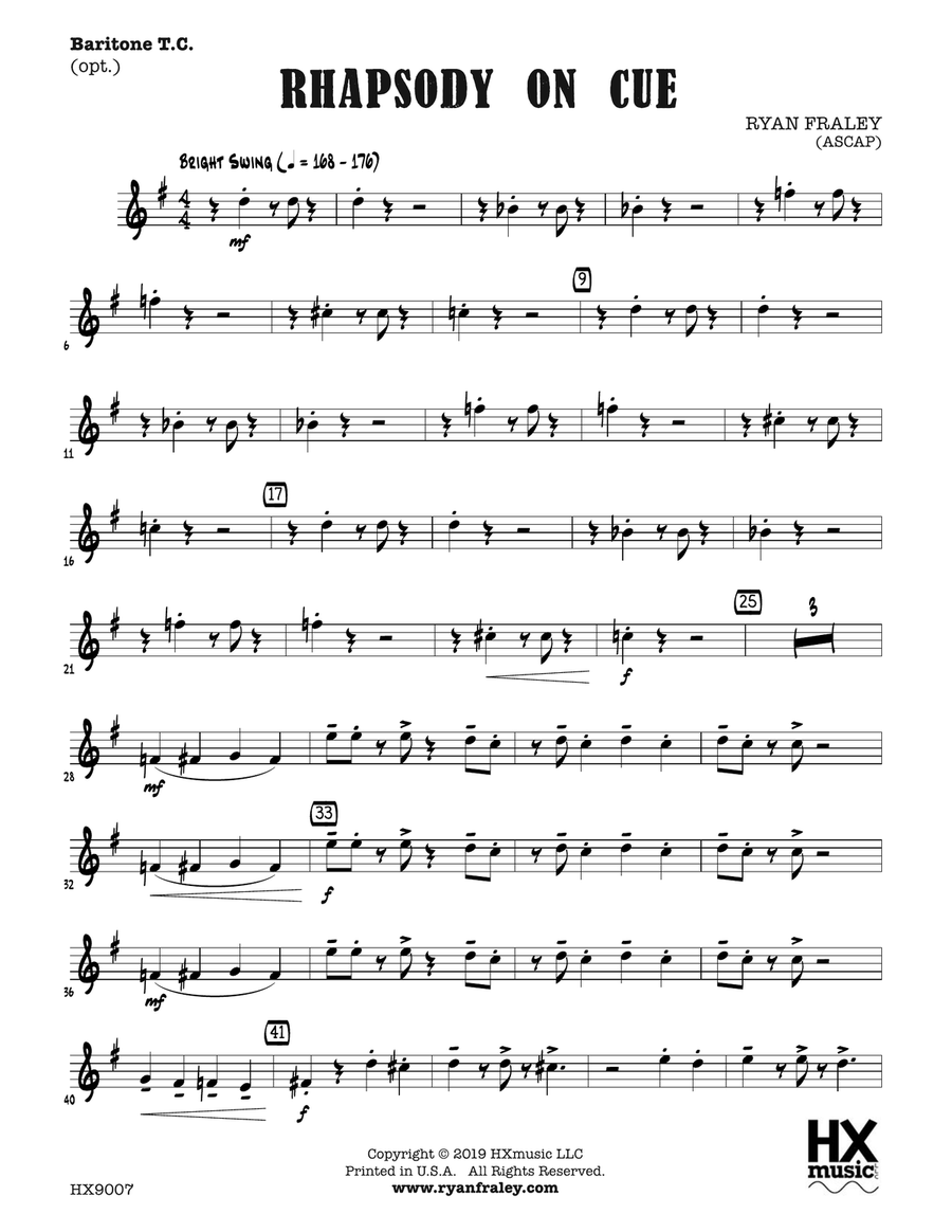 Rhapsody on Cue: Optional B-flat Baritone T.C. Baritone Horn TC scores gallery preview page 1