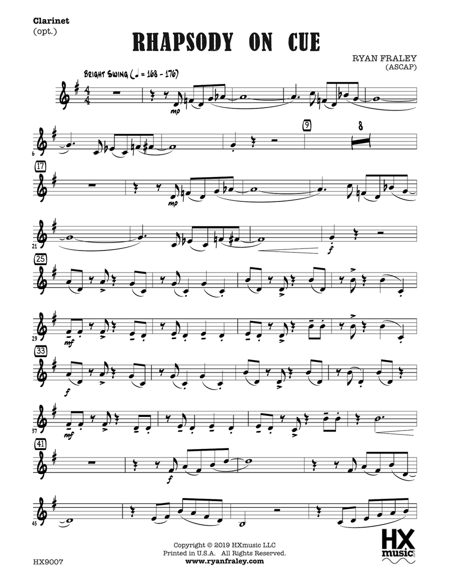 Rhapsody on Cue: Optional B-flat Clarinet B-Flat Clarinet scores gallery preview page 1