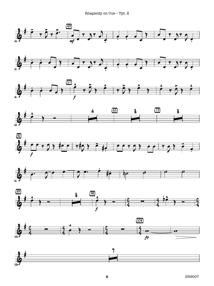 Rhapsody on Cue: B-flat Trumpet 2 B-Flat Trumpet scores gallery preview page 2