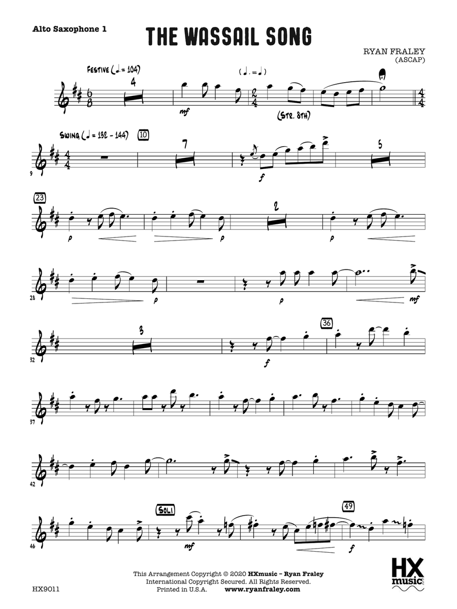 The Wassail Song: E-flat Alto Saxophone 1 Alto Saxophone scores gallery preview page 1