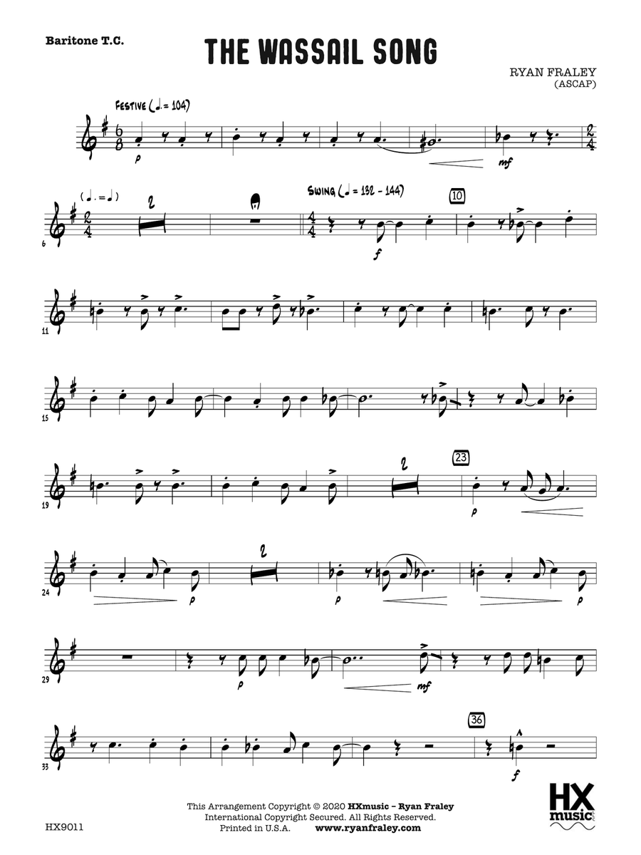 The Wassail Song: B-flat Baritone T.C. Baritone Horn TC scores gallery preview page 1