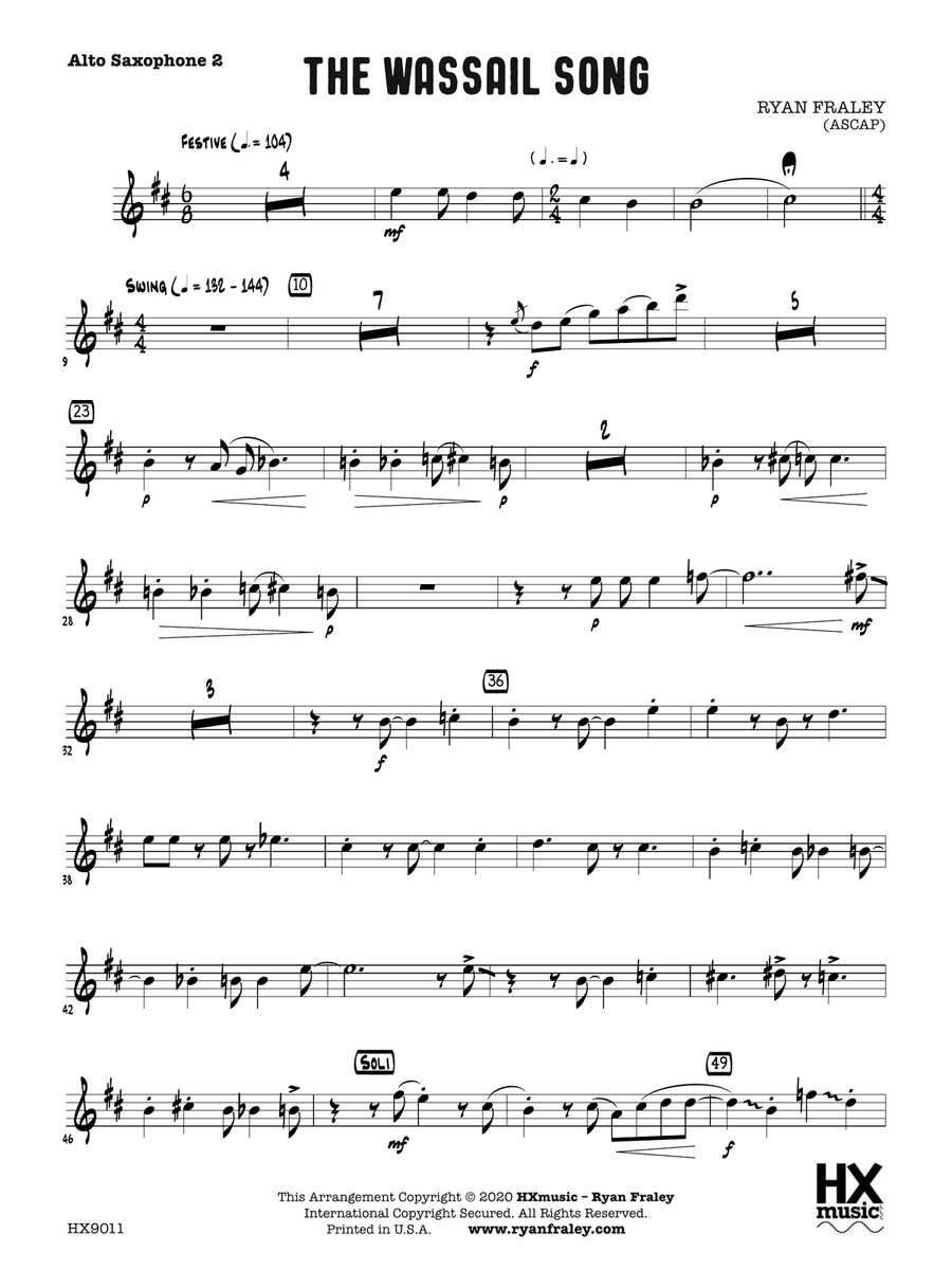 The Wassail Song: E-flat Alto Saxophone 2 Alto Saxophone scores gallery preview page 1
