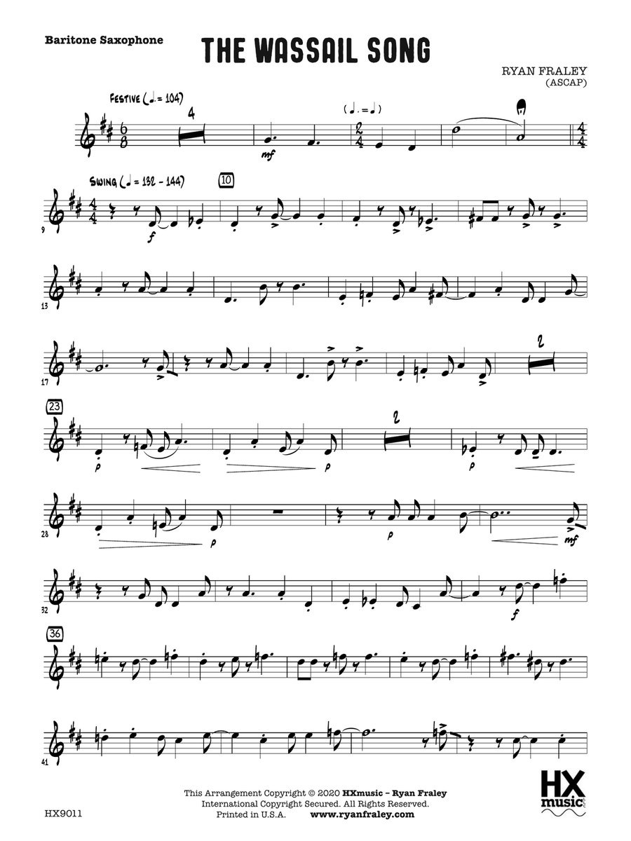 The Wassail Song: E-flat Baritone Saxophone Baritone Saxophone scores gallery preview page 1