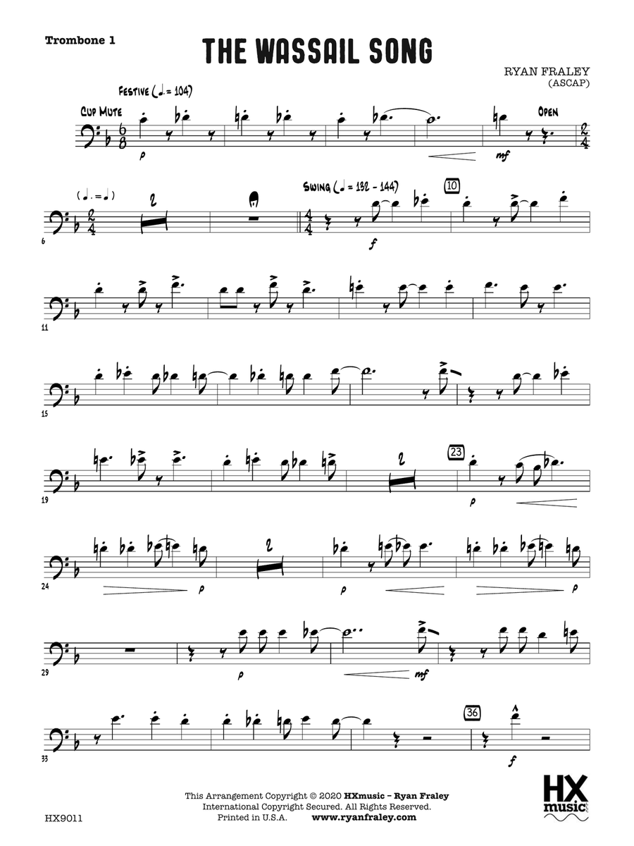 The Wassail Song: Trombone 1 Trombone scores gallery preview page 1