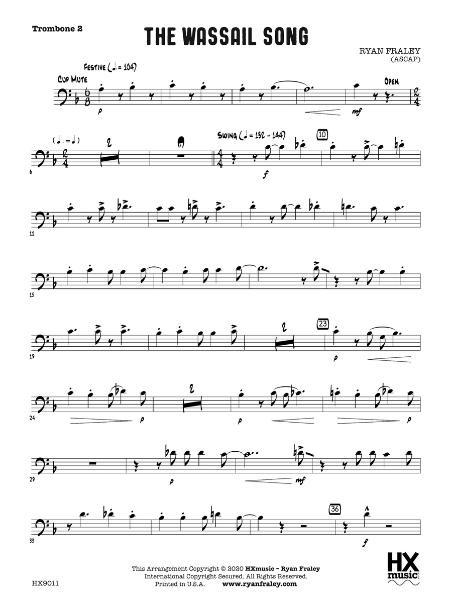 The Wassail Song: Trombone 2 Trombone scores gallery preview page 1