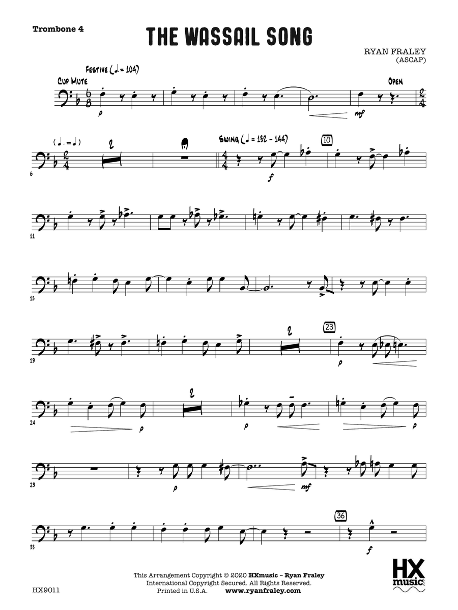 The Wassail Song: Trombone 4 Trombone scores gallery preview page 1