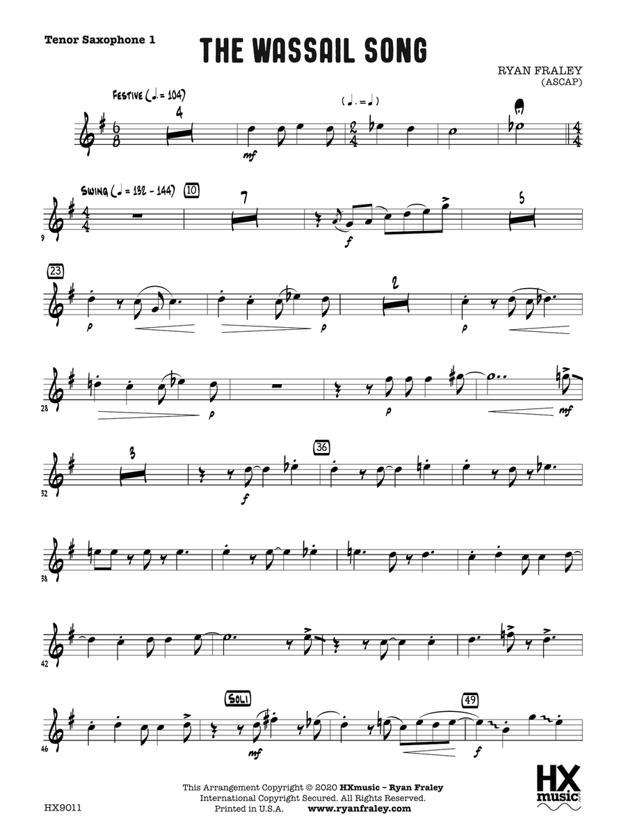 The Wassail Song: B-flat Tenor Saxophone 1 Tenor Saxophone scores gallery preview page 1