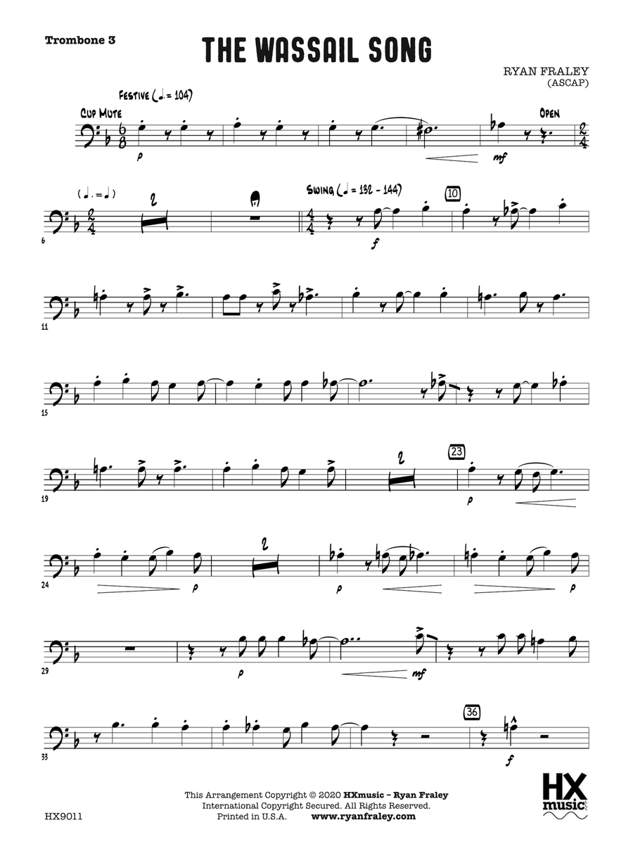 The Wassail Song: Trombone 3 Trombone scores gallery preview page 1