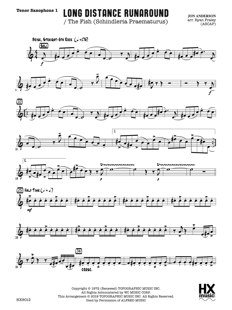 Long Distance Runaround: B-flat Tenor Saxophone 1 Tenor Saxophone scores gallery preview page 1