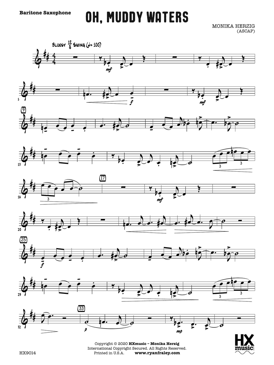 Oh, Muddy Waters: E-flat Baritone Saxophone Baritone Saxophone scores gallery preview page 1