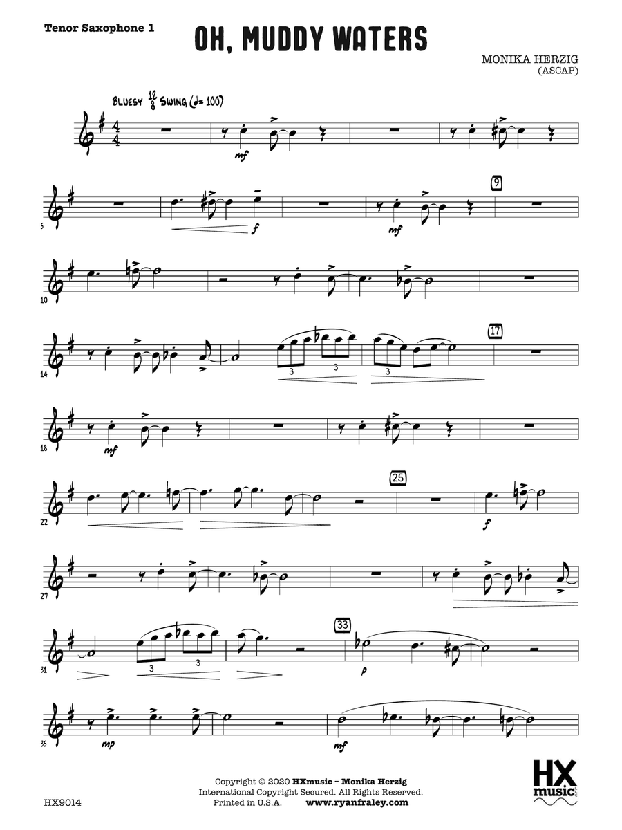 Oh, Muddy Waters: B-flat Tenor Saxophone 1 Tenor Saxophone scores gallery preview page 1