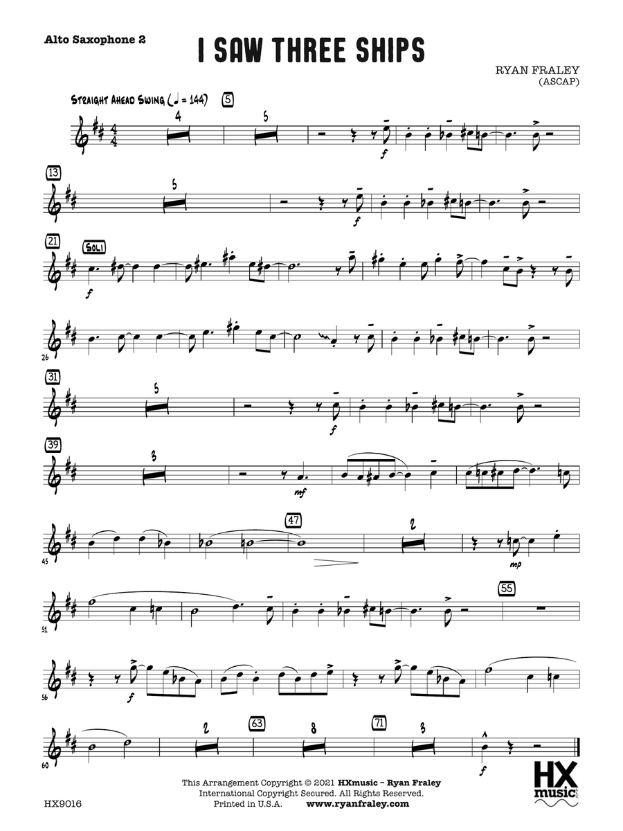 I Saw Three Ships: E-flat Alto Saxophone 2 Alto Saxophone scores gallery preview page 1