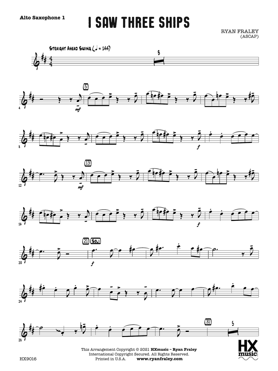I Saw Three Ships: E-flat Alto Saxophone 1 Alto Saxophone scores gallery preview page 1