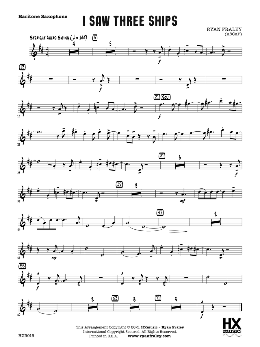 I Saw Three Ships: E-flat Baritone Saxophone Baritone Saxophone scores gallery preview page 1