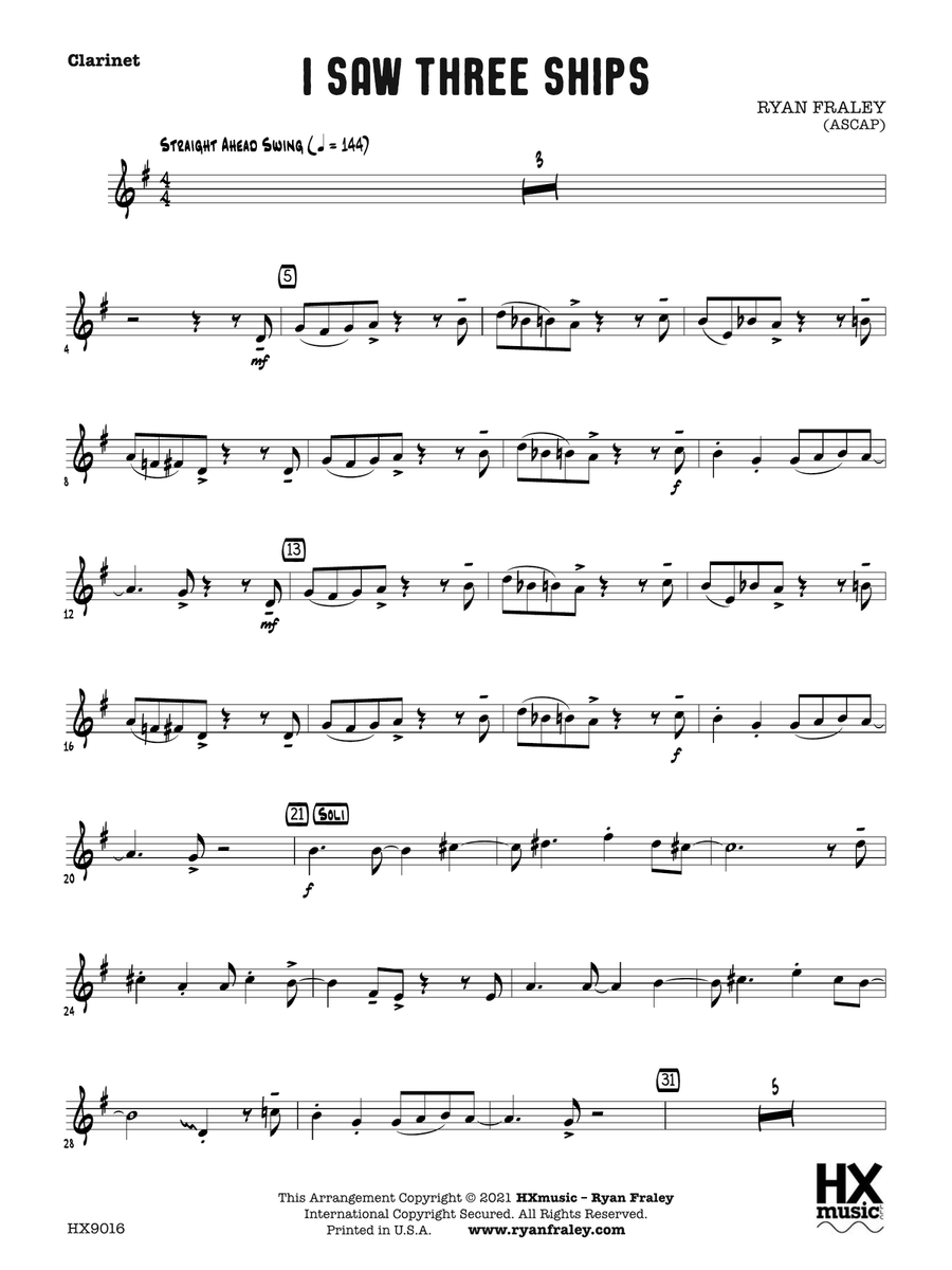 I Saw Three Ships: B-flat Clarinet B-Flat Clarinet scores gallery preview page 1