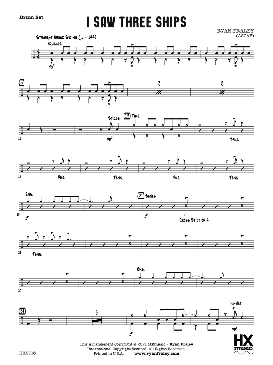 I Saw Three Ships: Drum Set Drum Set scores gallery preview page 1