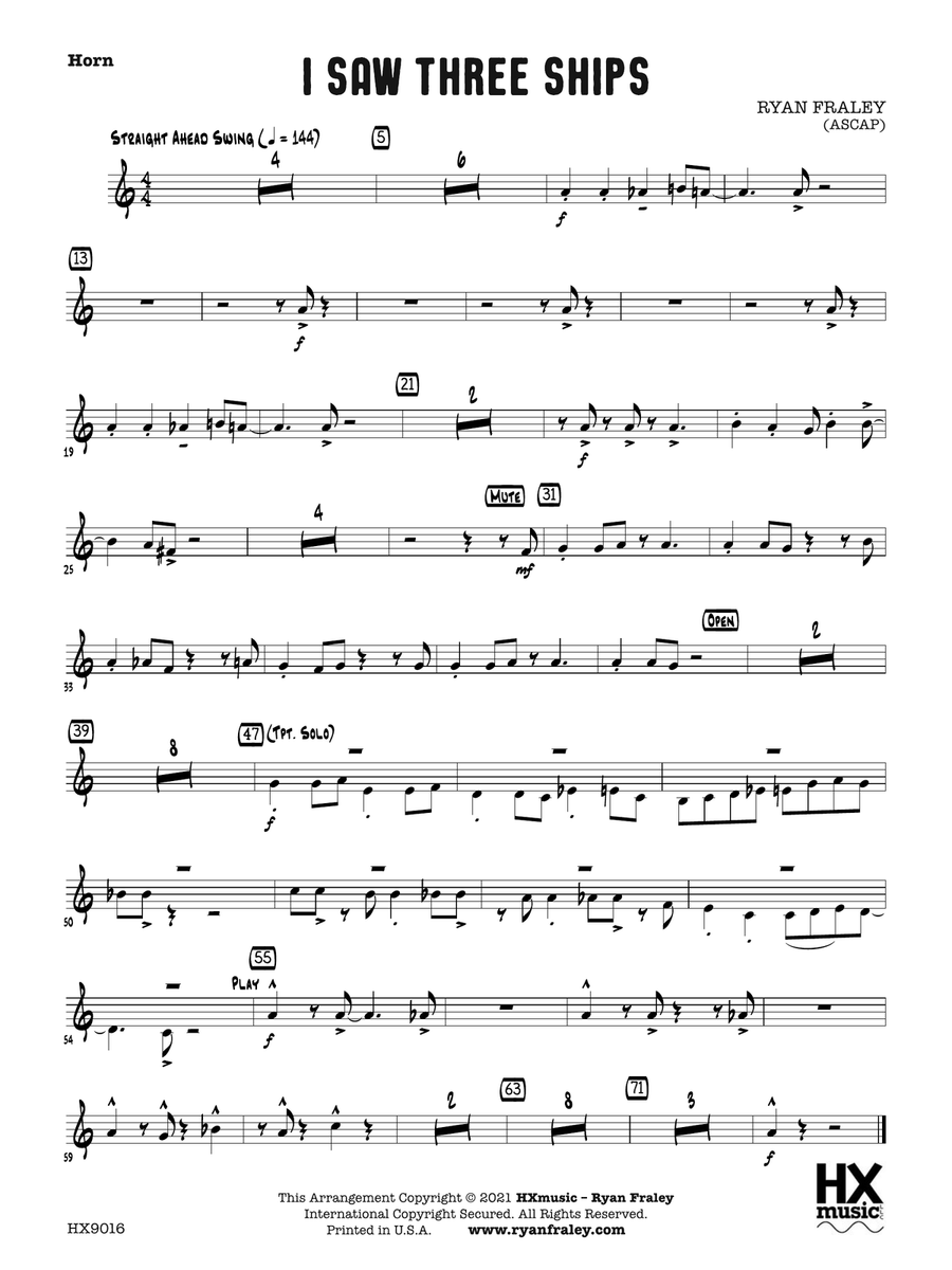 I Saw Three Ships: F Horn Horn scores gallery preview page 1