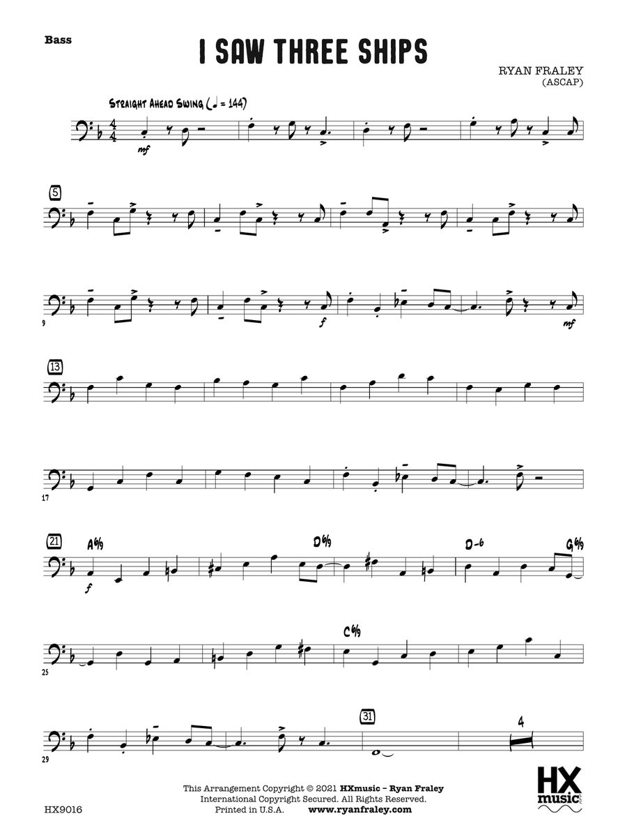 I Saw Three Ships: Bass I Saw Three Ships: Bass Part scores gallery preview page 1
