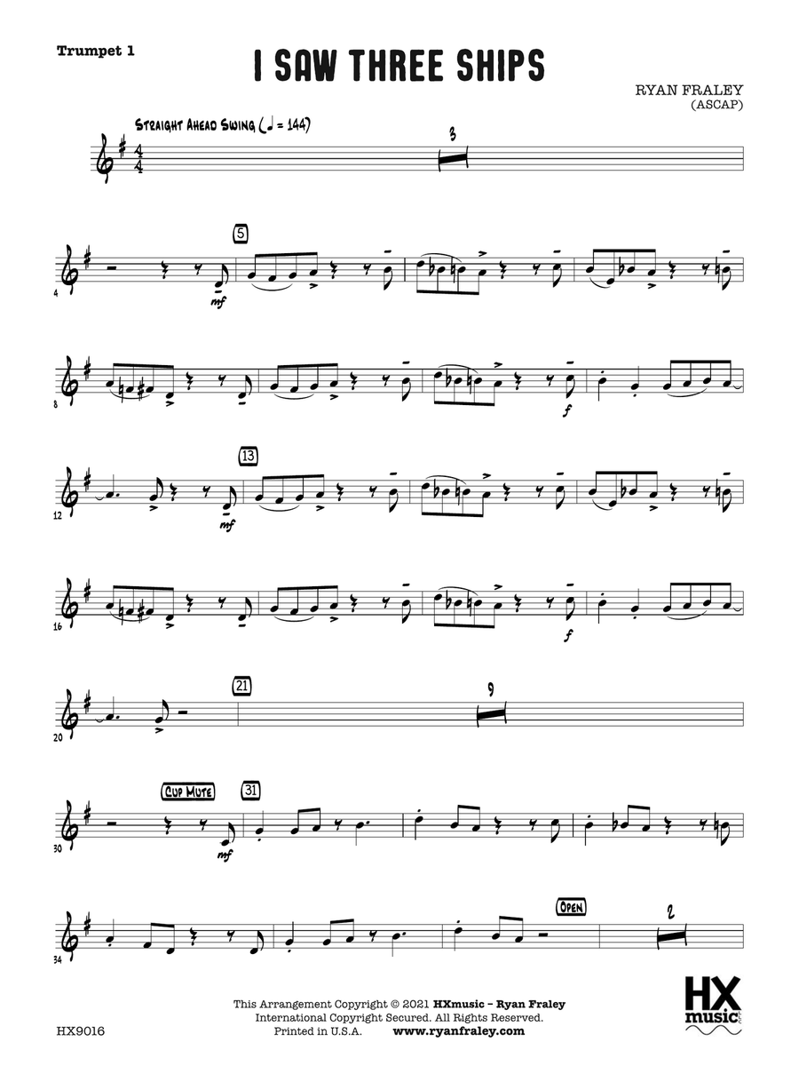 I Saw Three Ships: B-flat Trumpet 1 B-Flat Trumpet scores gallery preview page 1
