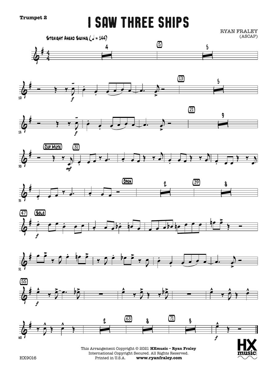 I Saw Three Ships: B-flat Trumpet 2 B-Flat Trumpet scores gallery preview page 1