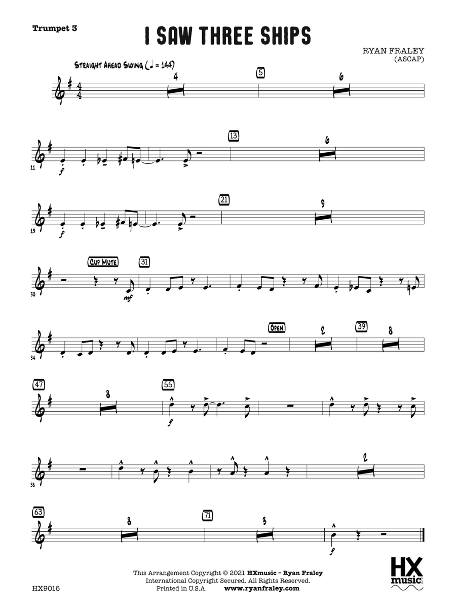 I Saw Three Ships: B-flat Trumpet 3 B-Flat Trumpet scores gallery preview page 1
