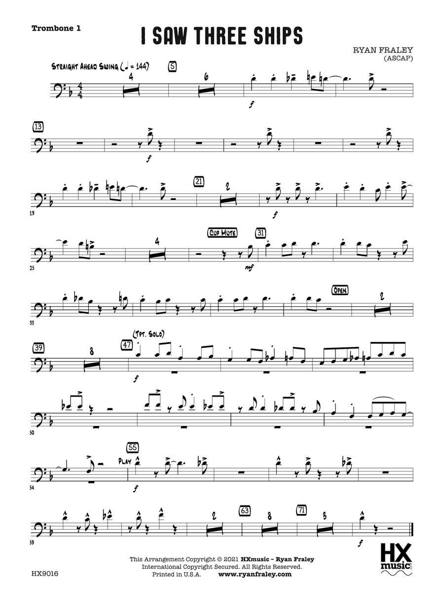 I Saw Three Ships: Trombone 1 Trombone scores gallery preview page 1