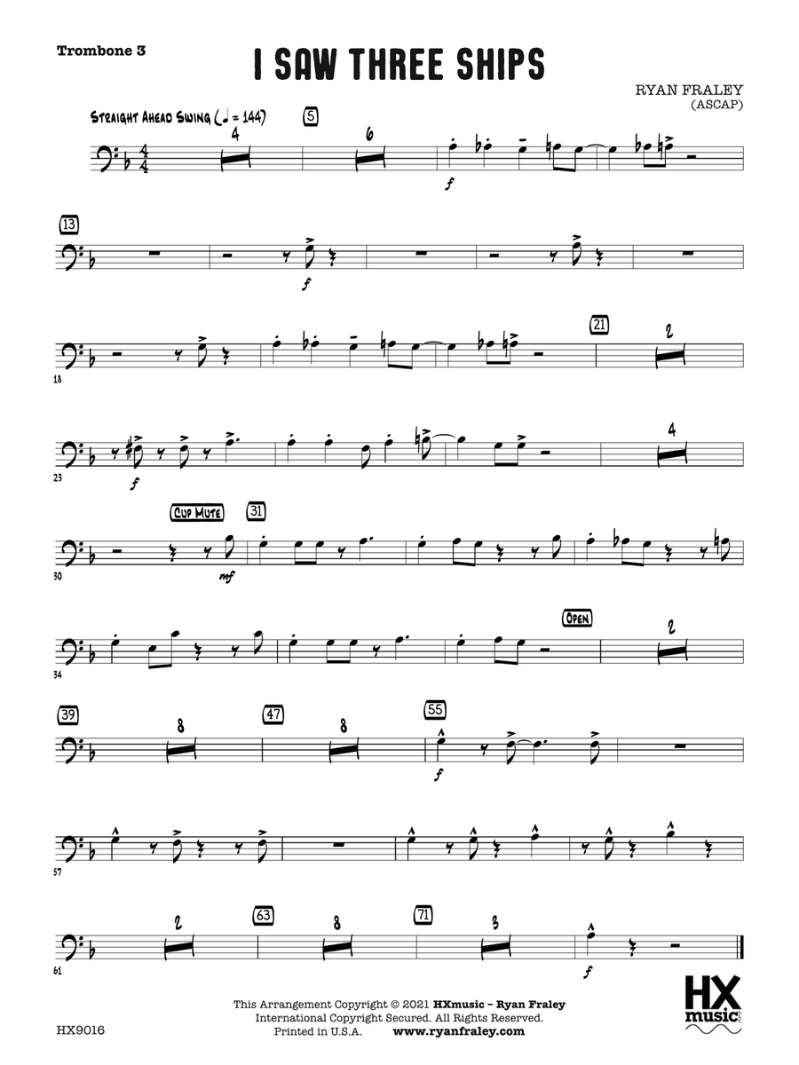 I Saw Three Ships: Trombone 3 Trombone scores gallery preview page 1