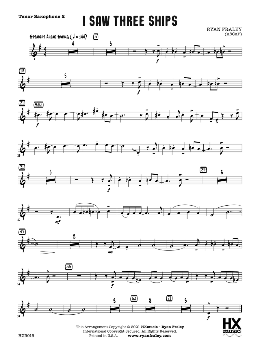 I Saw Three Ships: B-flat Tenor Saxophone 2 Tenor Saxophone scores gallery preview page 1