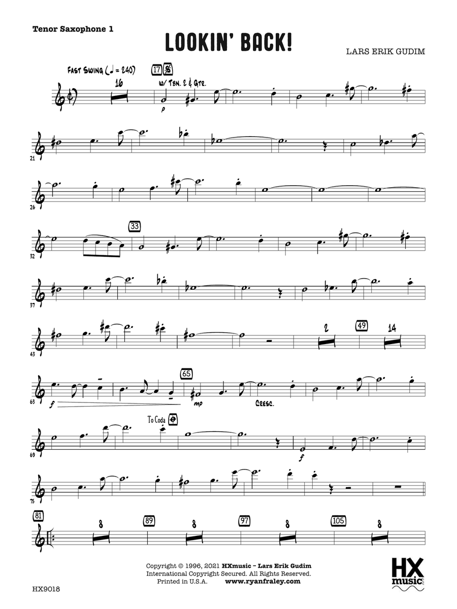 Lookin' Back!: B-flat Tenor Saxophone 1 Tenor Saxophone scores gallery preview page 1