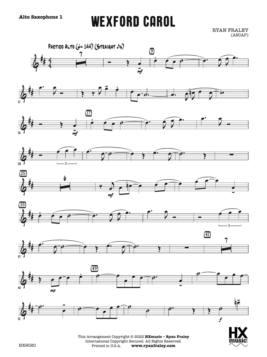 Wexford Carol: E-flat Alto Saxophone 1 Alto Saxophone scores gallery preview page 1