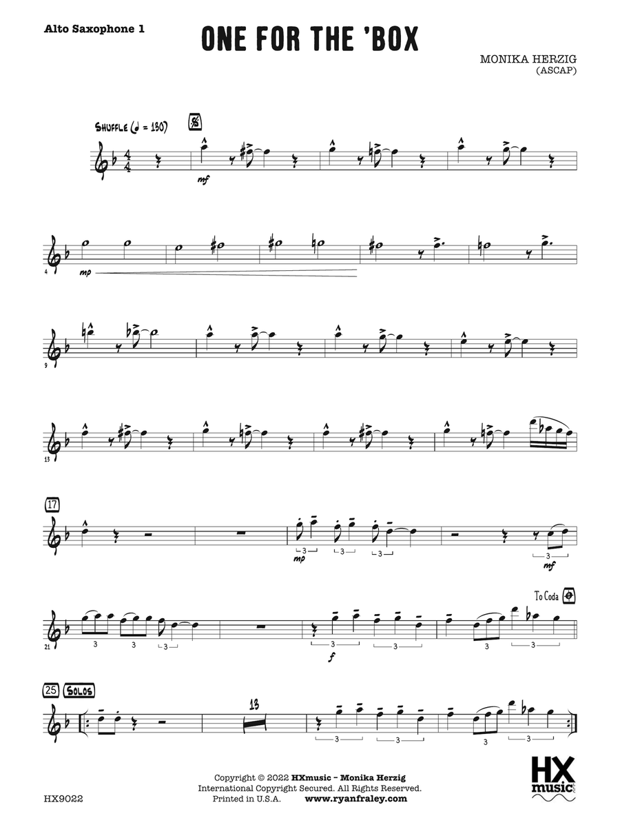 One for the 'Box: E-flat Alto Saxophone 1 Alto Saxophone scores gallery preview page 1