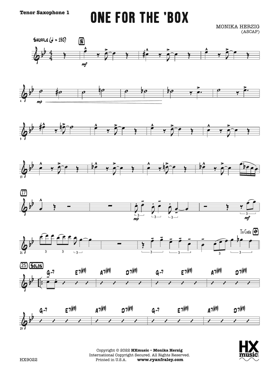 One for the 'Box: B-flat Tenor Saxophone 1 Tenor Saxophone scores gallery preview page 1